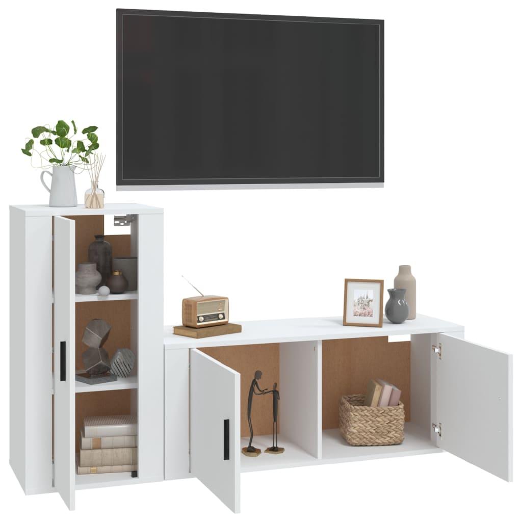 2 Piece TV Cabinet Set White Engineered Wood