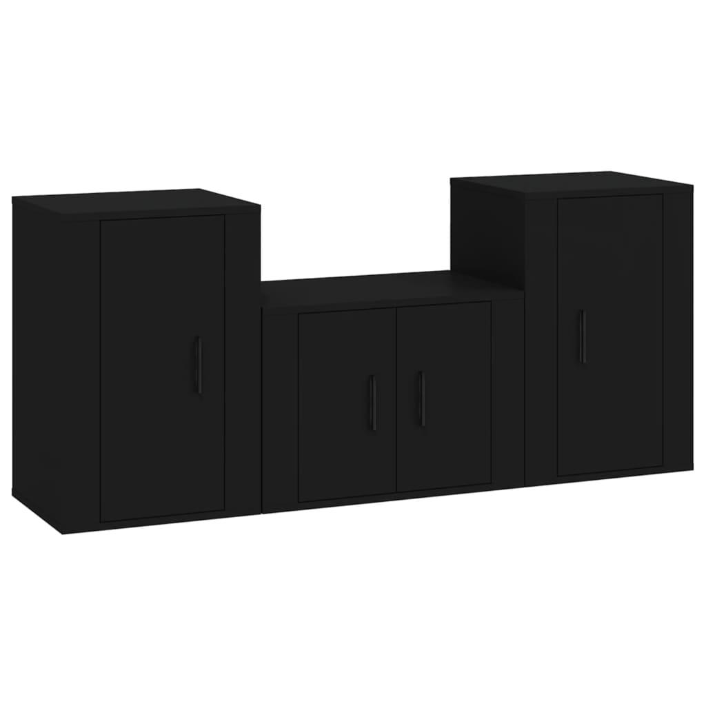 3 Piece TV Cabinet Set Black Engineered Wood