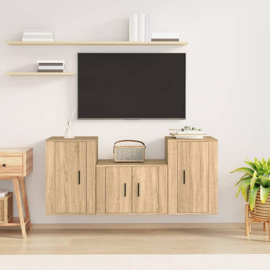 3 Piece TV Cabinet Set Sonoma Oak Engineered Wood