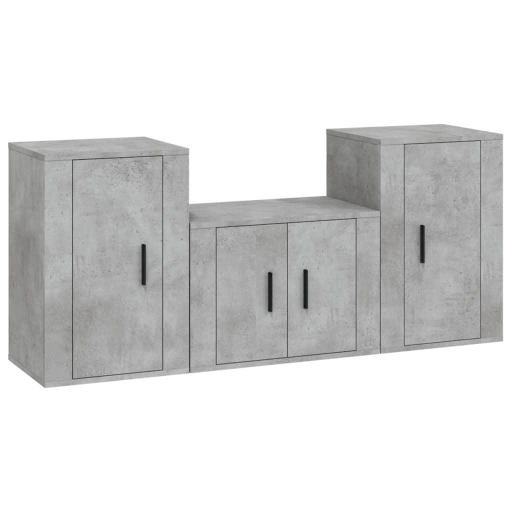 3 Piece TV Cabinet Set Concrete Grey Engineered Wood