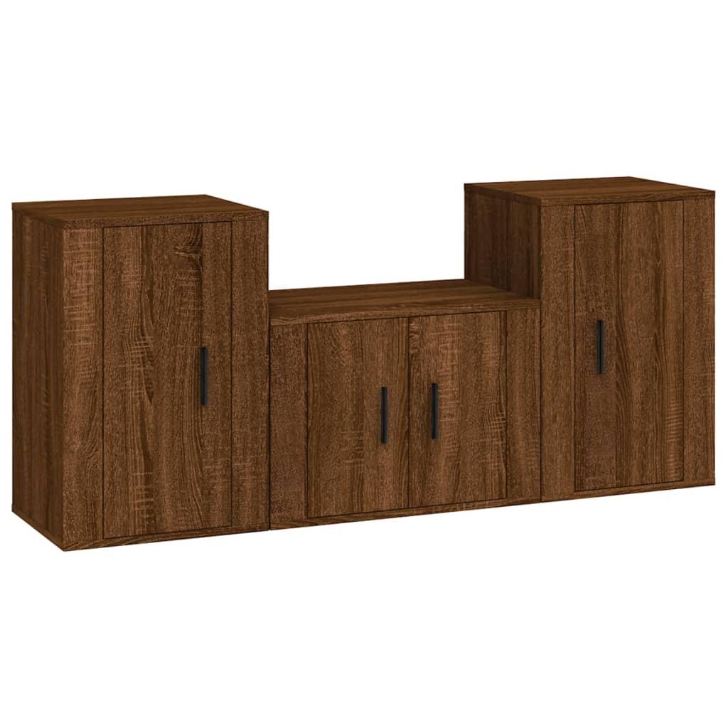 3 Piece TV Cabinet Set Brown Oak Engineered Wood