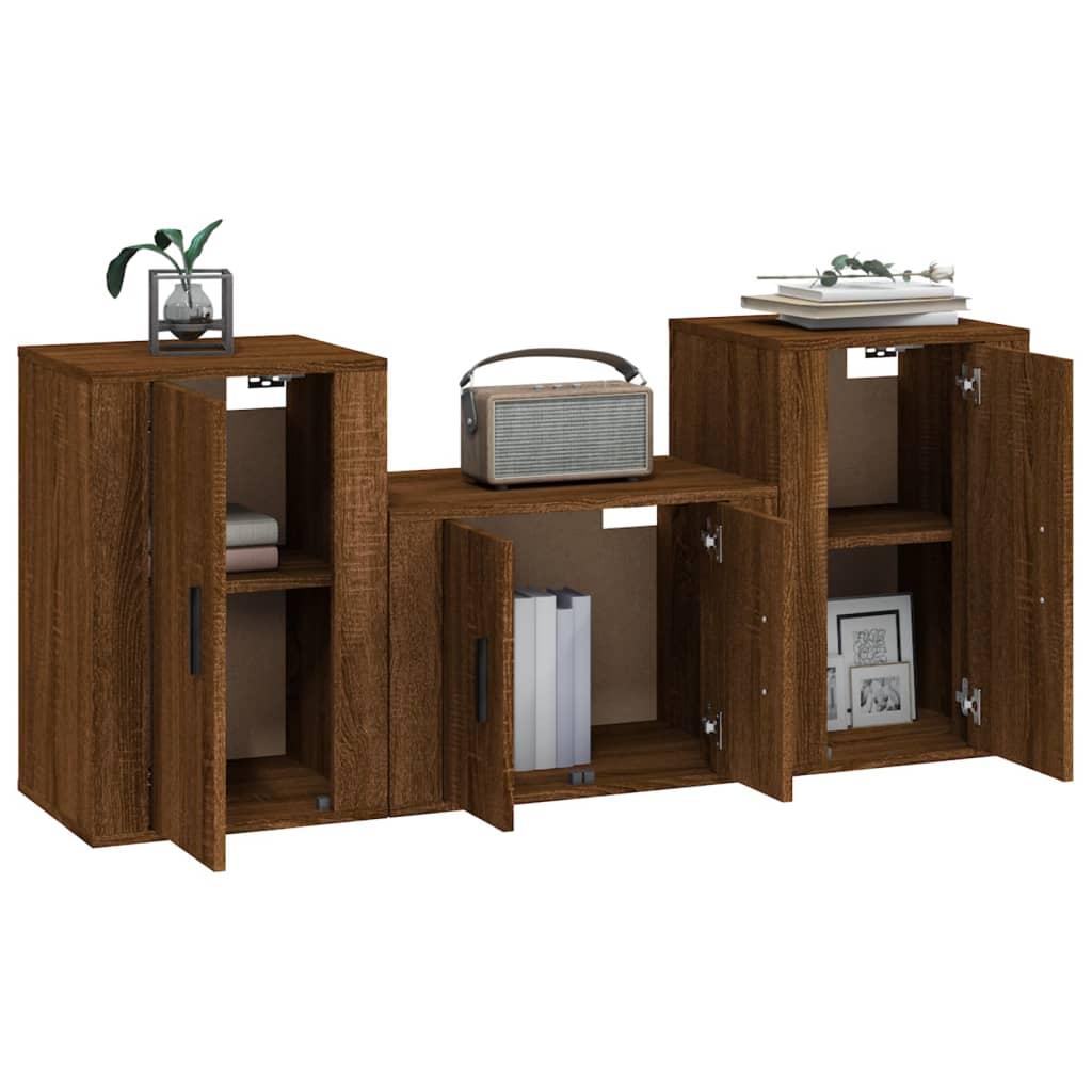 3 Piece TV Cabinet Set Brown Oak Engineered Wood