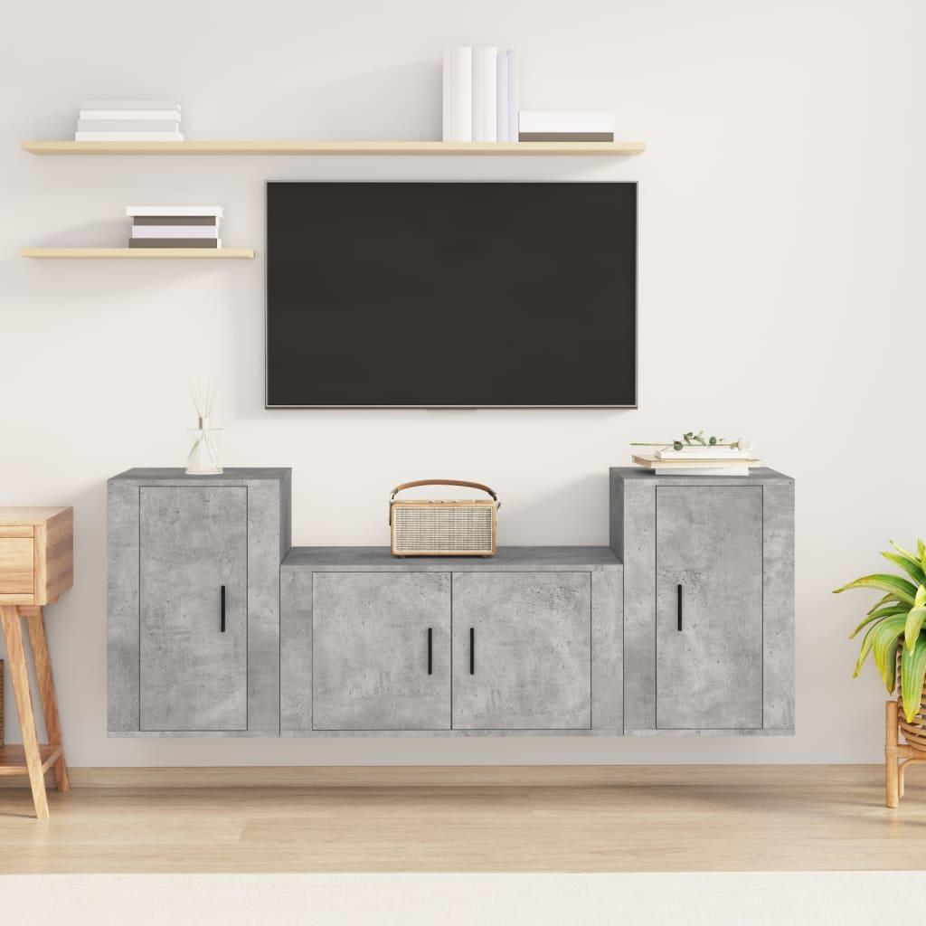 3 Piece TV Cabinet Set Concrete Grey Engineered Wood