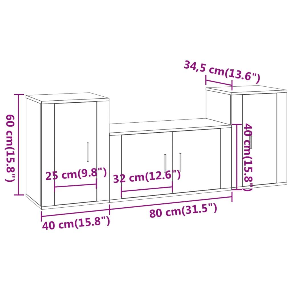 3 Piece TV Cabinet Set Smoked Oak Engineered Wood