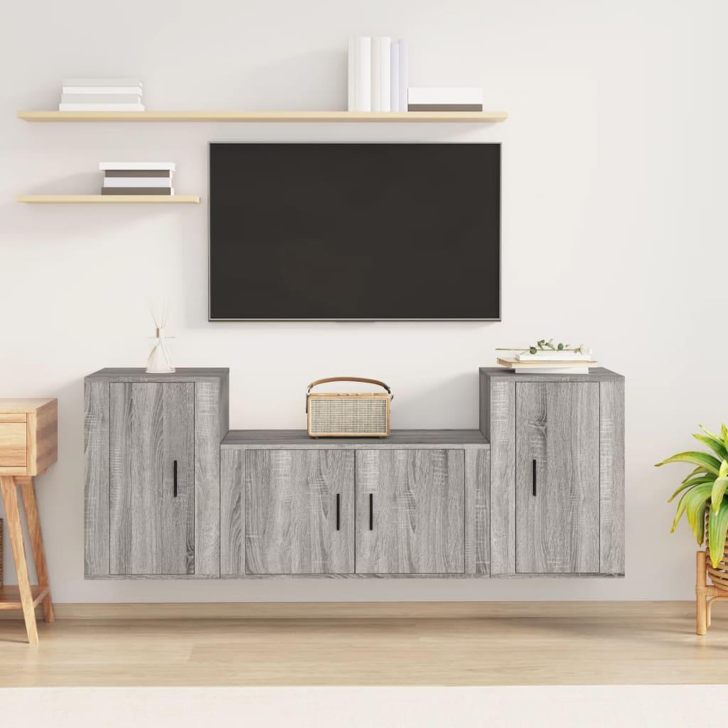 3 Piece TV Cabinet Set Grey Sonoma Engineered Wood