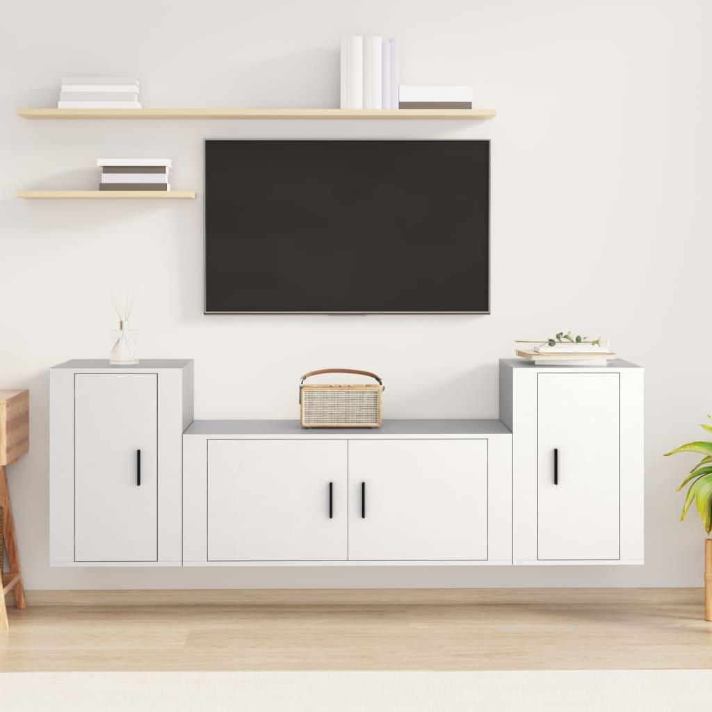 3 Piece TV Cabinet Set White Engineered Wood