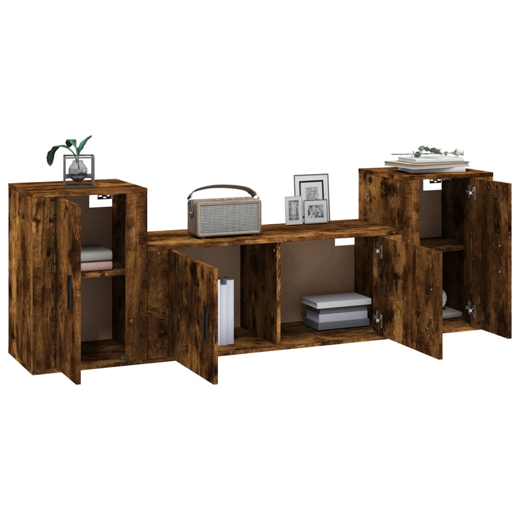3 Piece TV Cabinet Set Smoked Oak Engineered Wood
