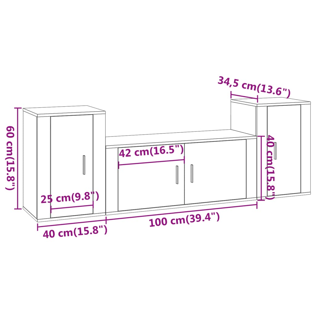 3 Piece TV Cabinet Set Smoked Oak Engineered Wood