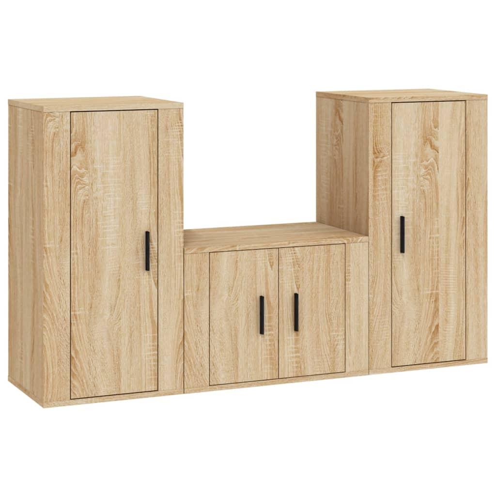 3 Piece TV Cabinet Set Sonoma Oak Engineered Wood