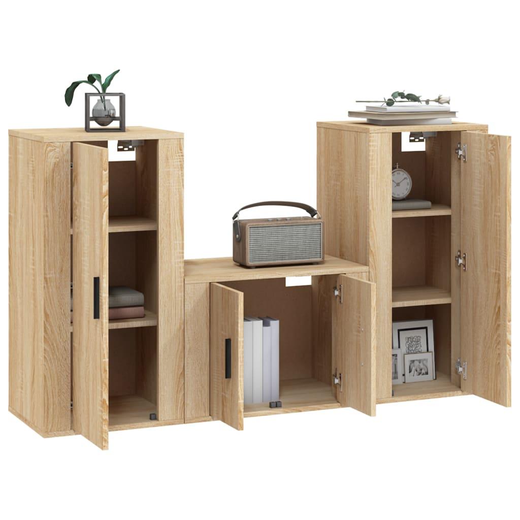 3 Piece TV Cabinet Set Sonoma Oak Engineered Wood