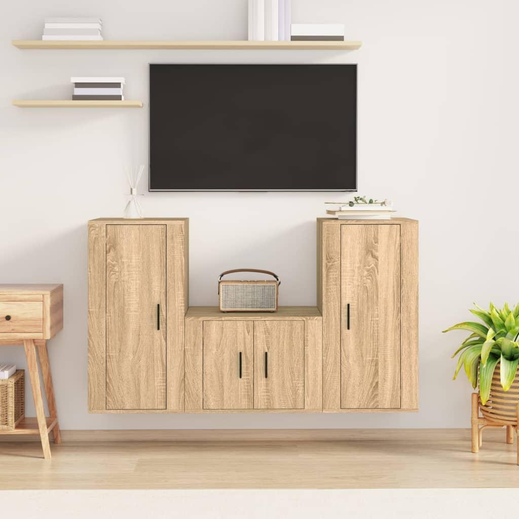 3 Piece TV Cabinet Set Sonoma Oak Engineered Wood