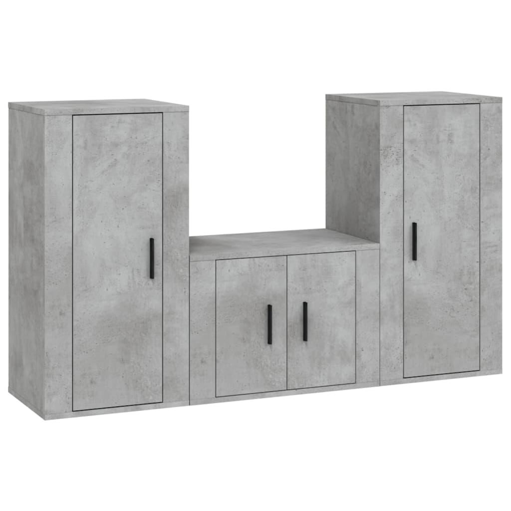 3 Piece TV Cabinet Set Concrete Grey Engineered Wood