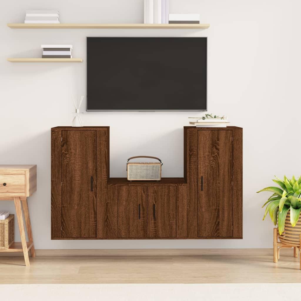 3 Piece TV Cabinet Set Brown Oak Engineered Wood