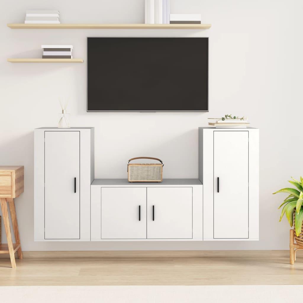 3 Piece TV Cabinet Set White Engineered Wood