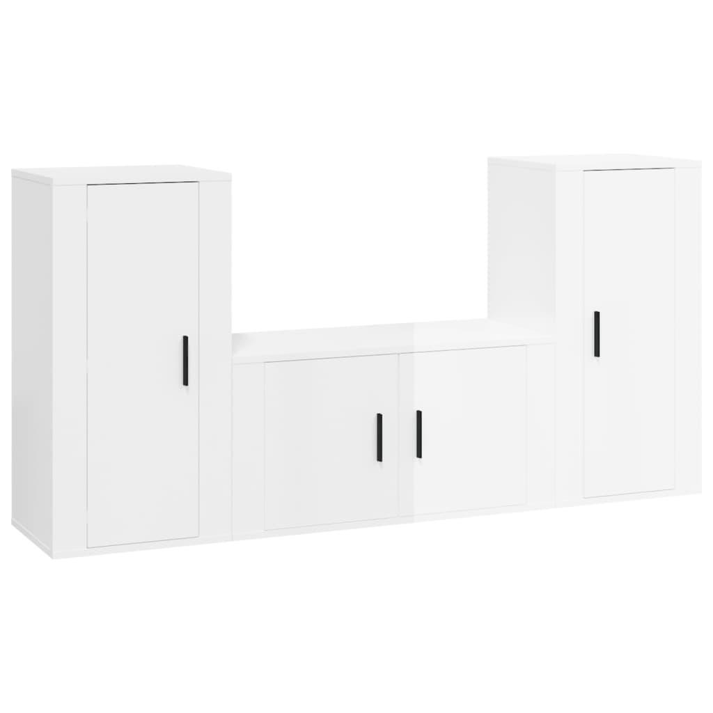 3 Piece TV Cabinet Set High Gloss White Engineered Wood