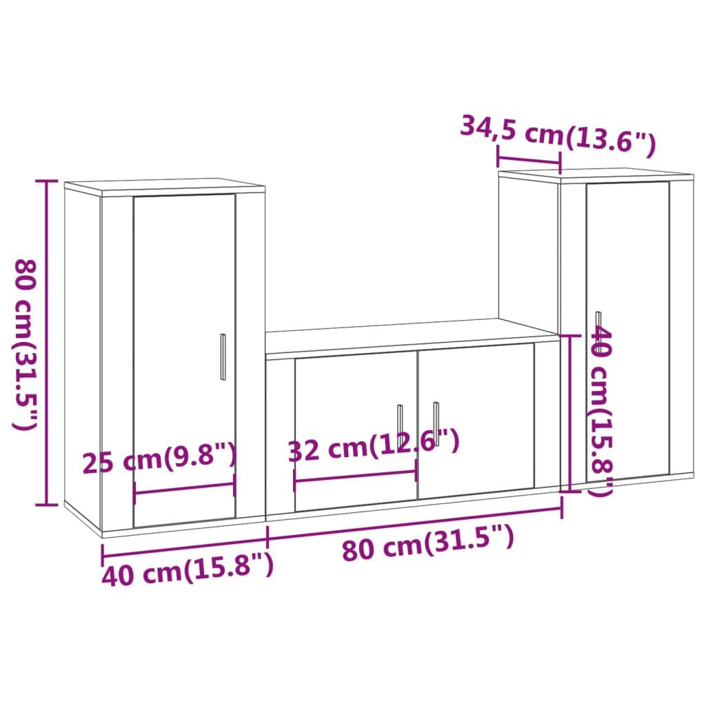 3 Piece TV Cabinet Set High Gloss White Engineered Wood