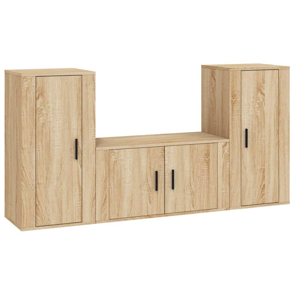 3 Piece TV Cabinet Set Sonoma Oak Engineered Wood