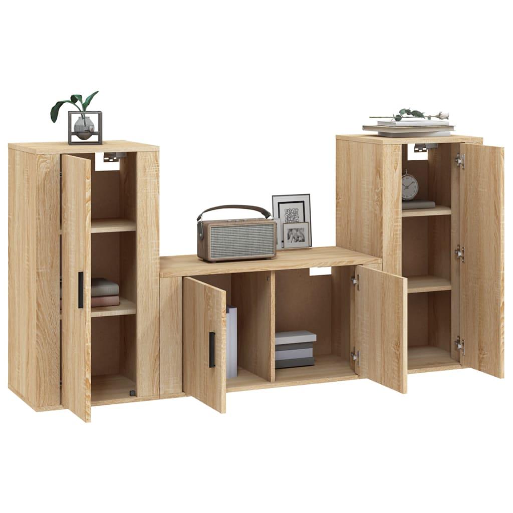 3 Piece TV Cabinet Set Sonoma Oak Engineered Wood