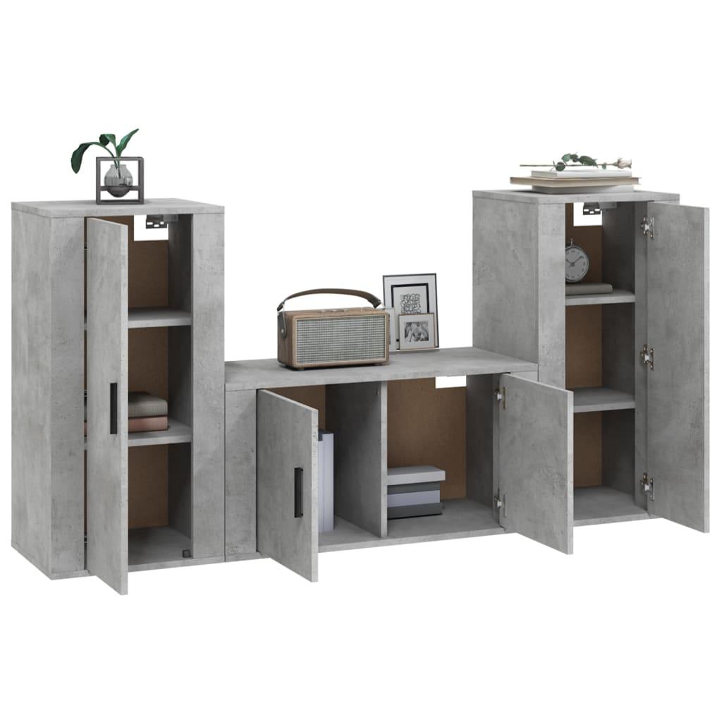 3 Piece TV Cabinet Set Concrete Grey Engineered Wood