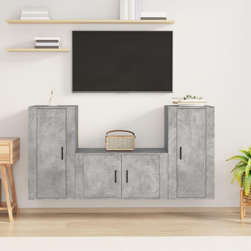 3 Piece TV Cabinet Set Concrete Grey Engineered Wood