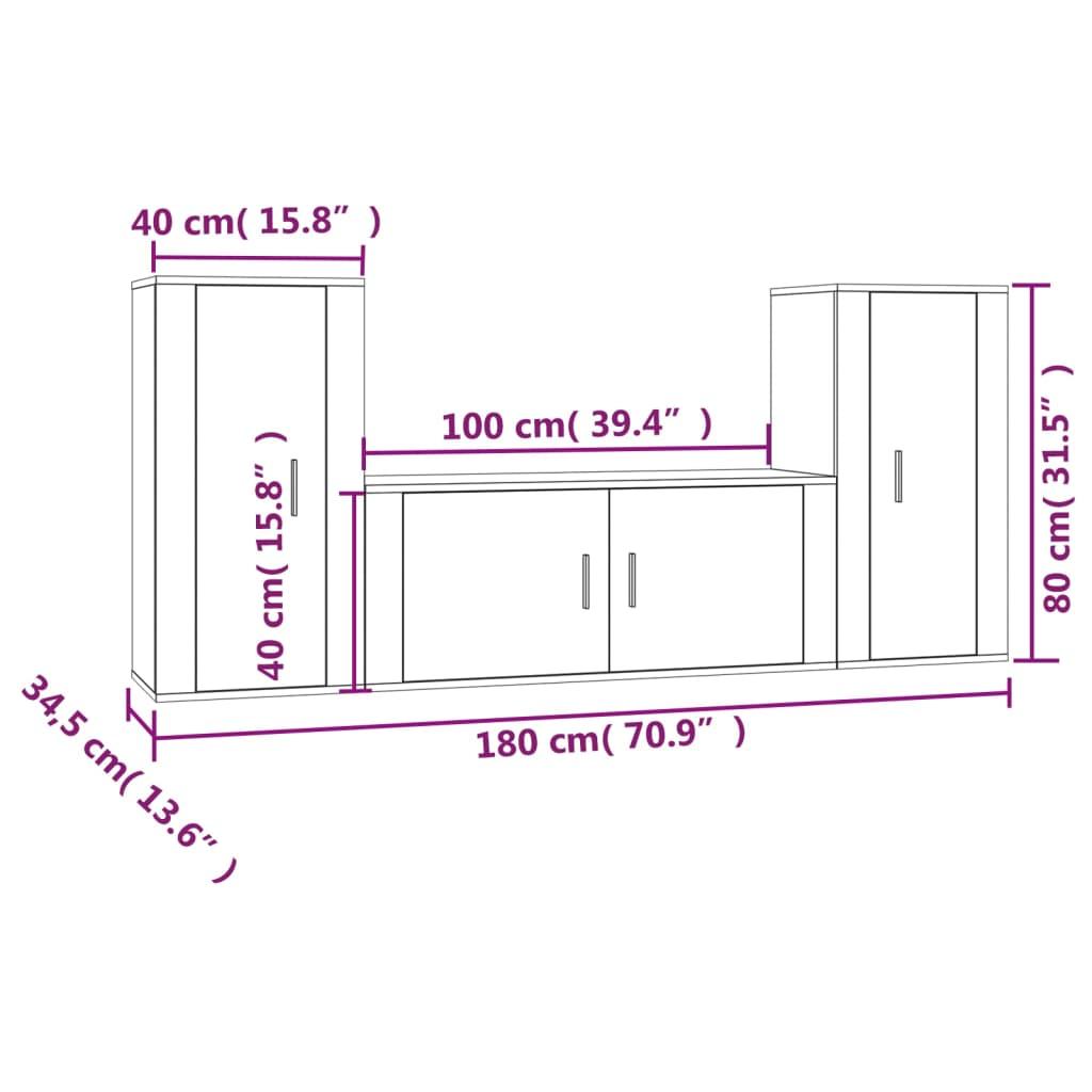 3 Piece TV Cabinet Set Grey Sonoma Engineered Wood