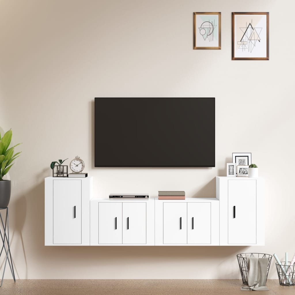 4 Piece TV Cabinet Set White Engineered Wood