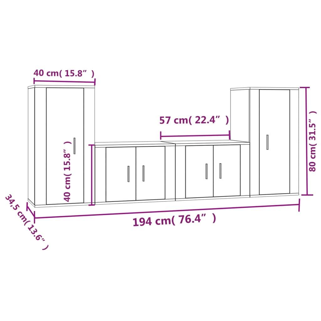 4 Piece TV Cabinet Set White Engineered Wood