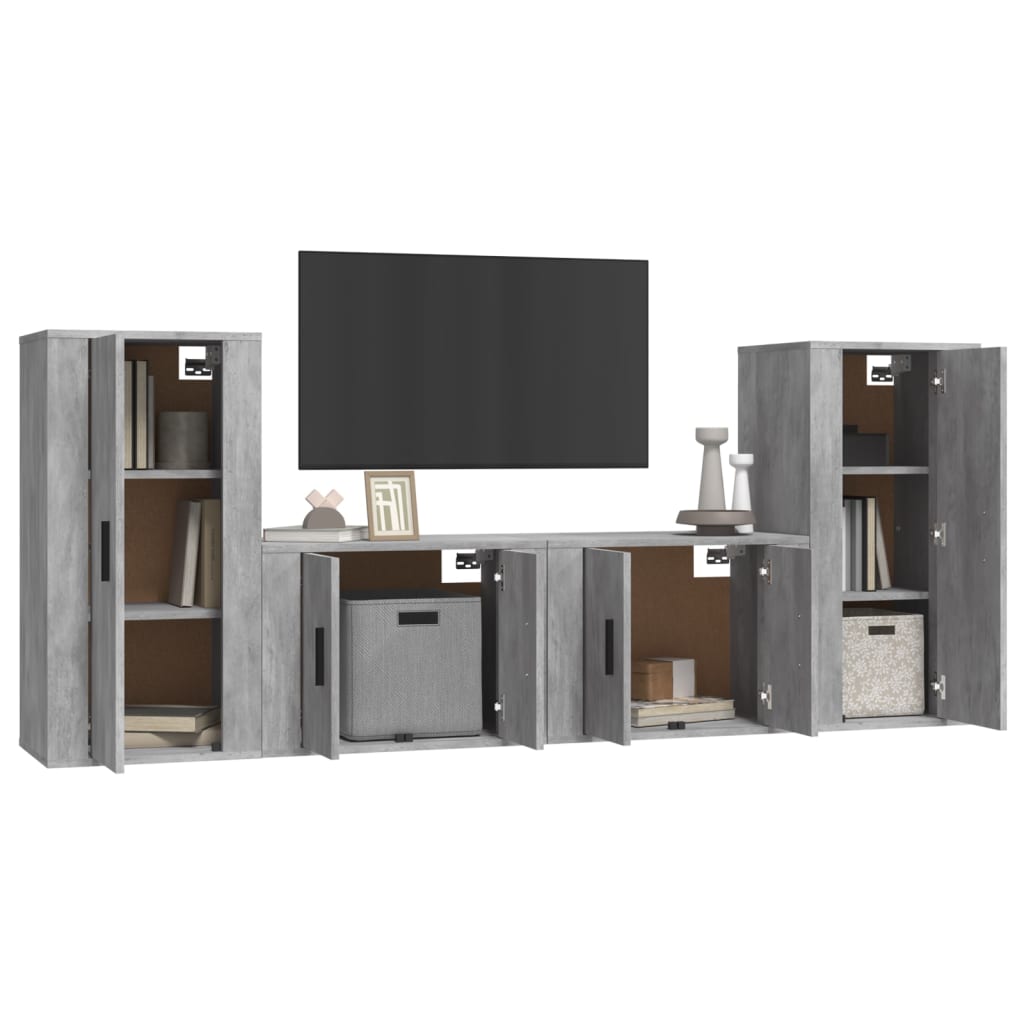 4 Piece TV Cabinet Set Concrete Grey Engineered Wood