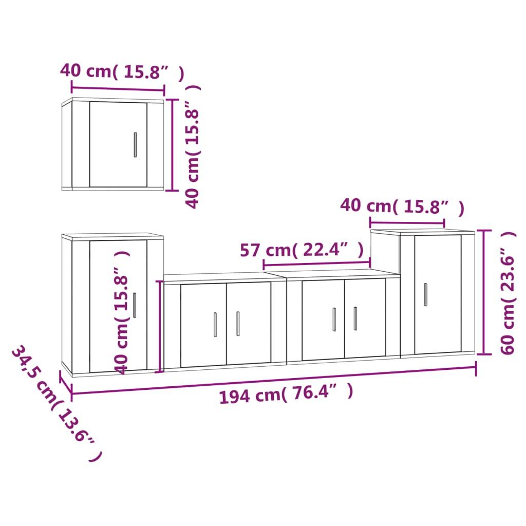 5 Piece TV Cabinet Set White Engineered Wood