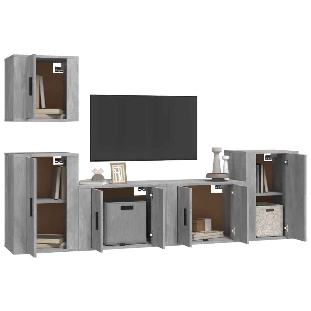 5 Piece TV Cabinet Set Concrete Grey Engineered Wood