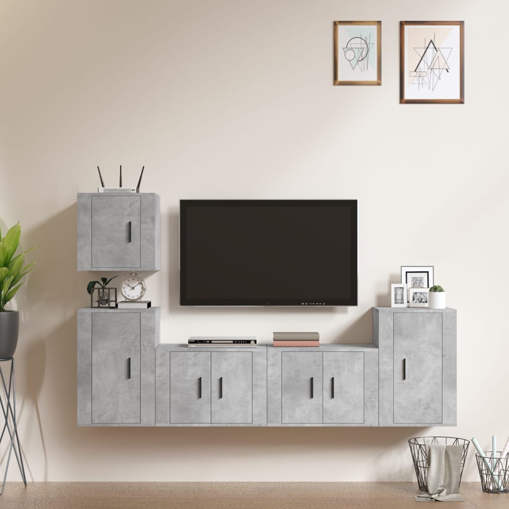 5 Piece TV Cabinet Set Concrete Grey Engineered Wood