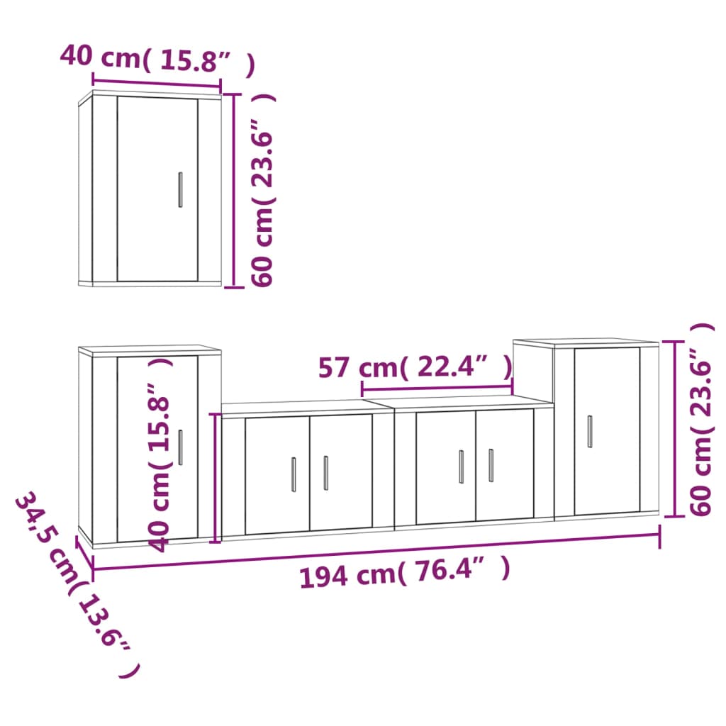 5 Piece TV Cabinet Set High Gloss White Engineered Wood