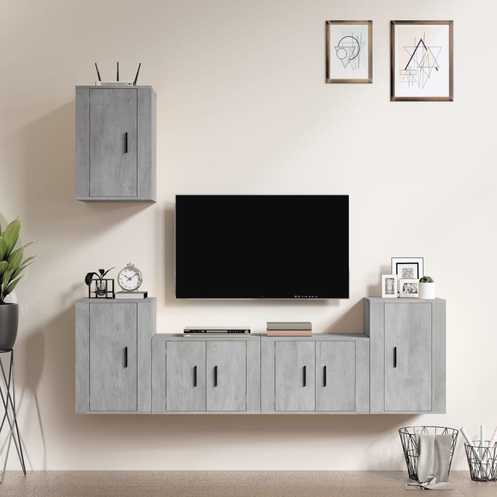 5 Piece TV Cabinet Set Concrete Grey Engineered Wood