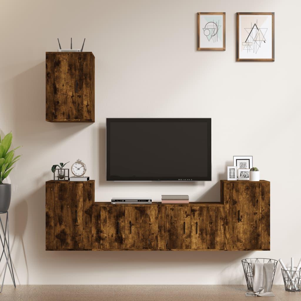 5 Piece TV Cabinet Set Smoked Oak Engineered Wood