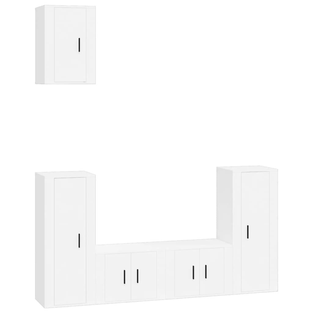 5 Piece TV Cabinet Set White Engineered Wood