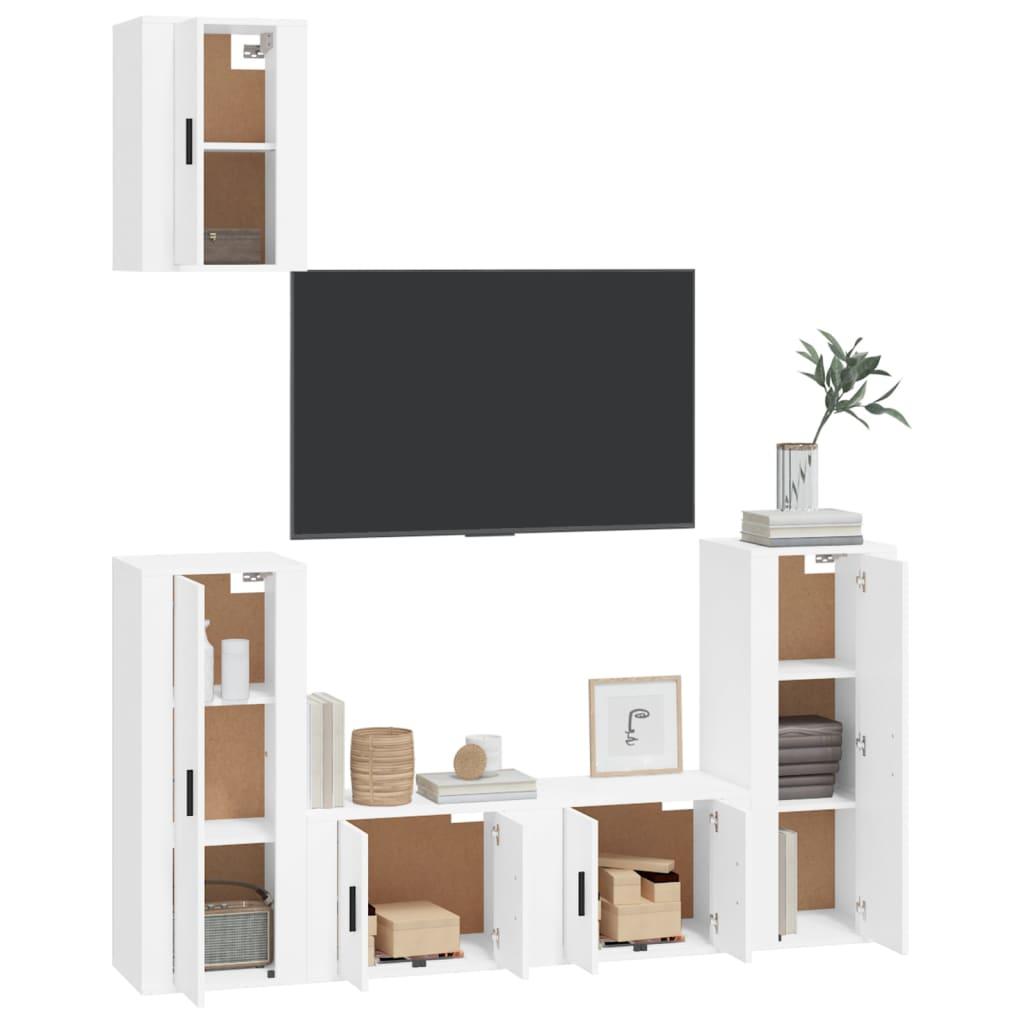 5 Piece TV Cabinet Set White Engineered Wood