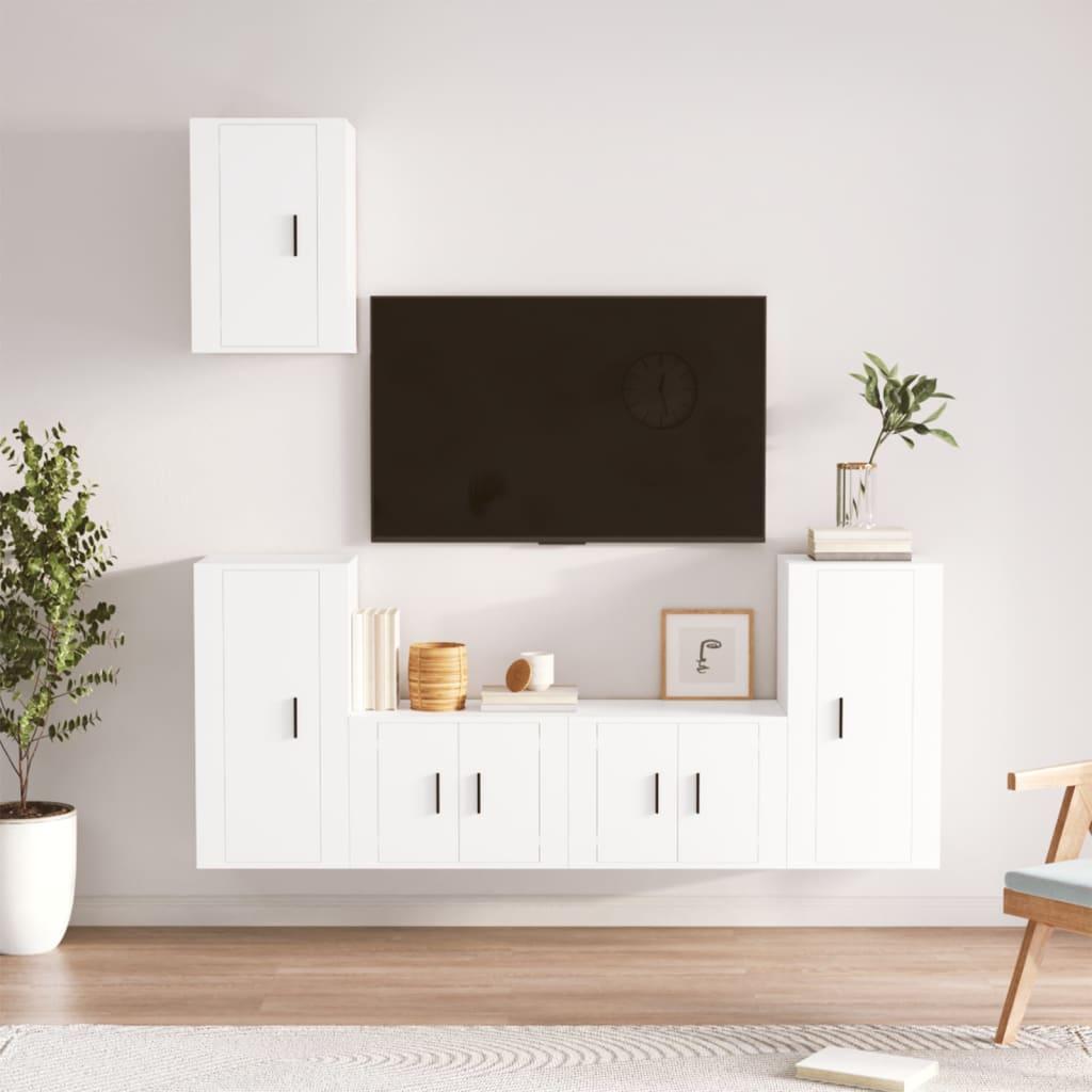 5 Piece TV Cabinet Set White Engineered Wood