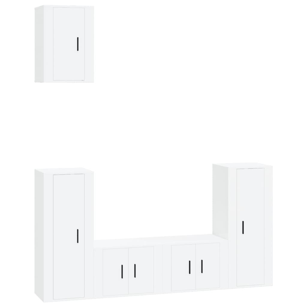 5 Piece TV Cabinet Set High Gloss White Engineered Wood