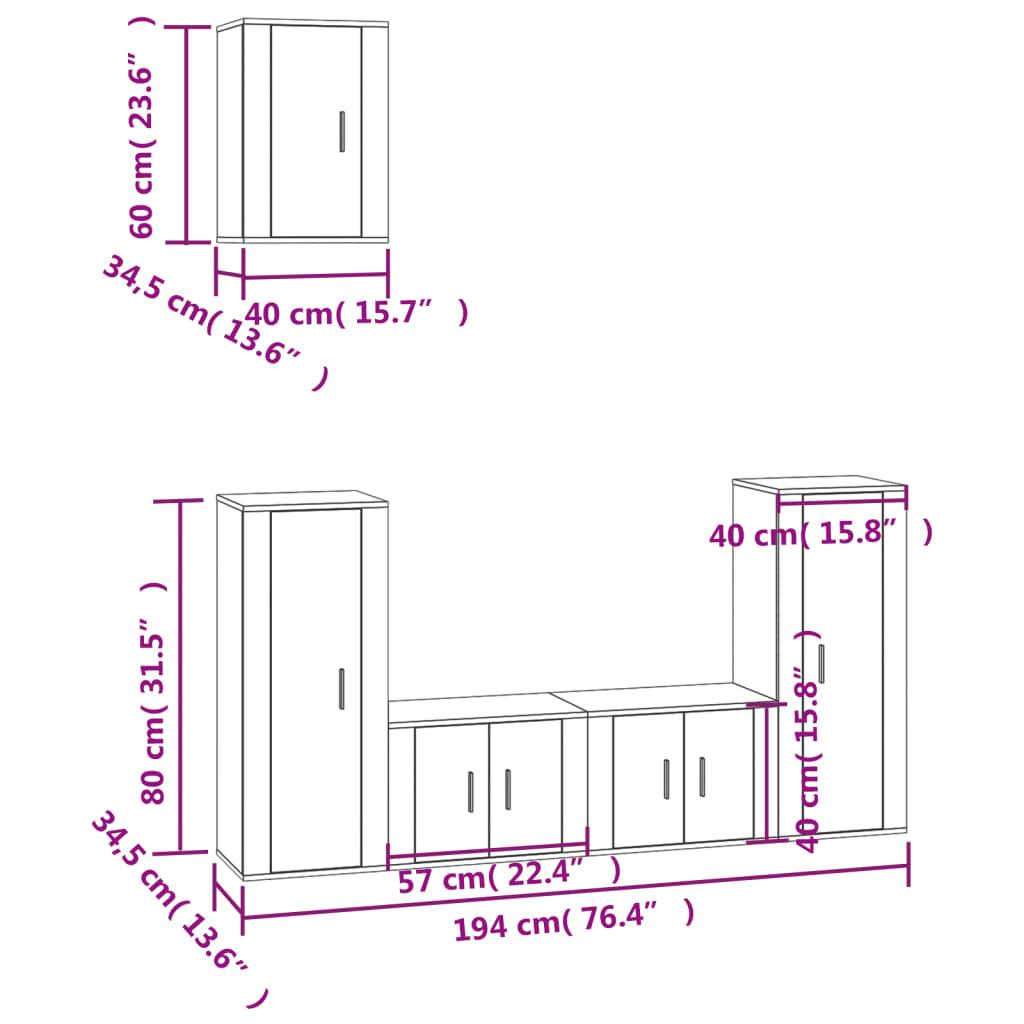 5 Piece TV Cabinet Set Smoked Oak Engineered Wood