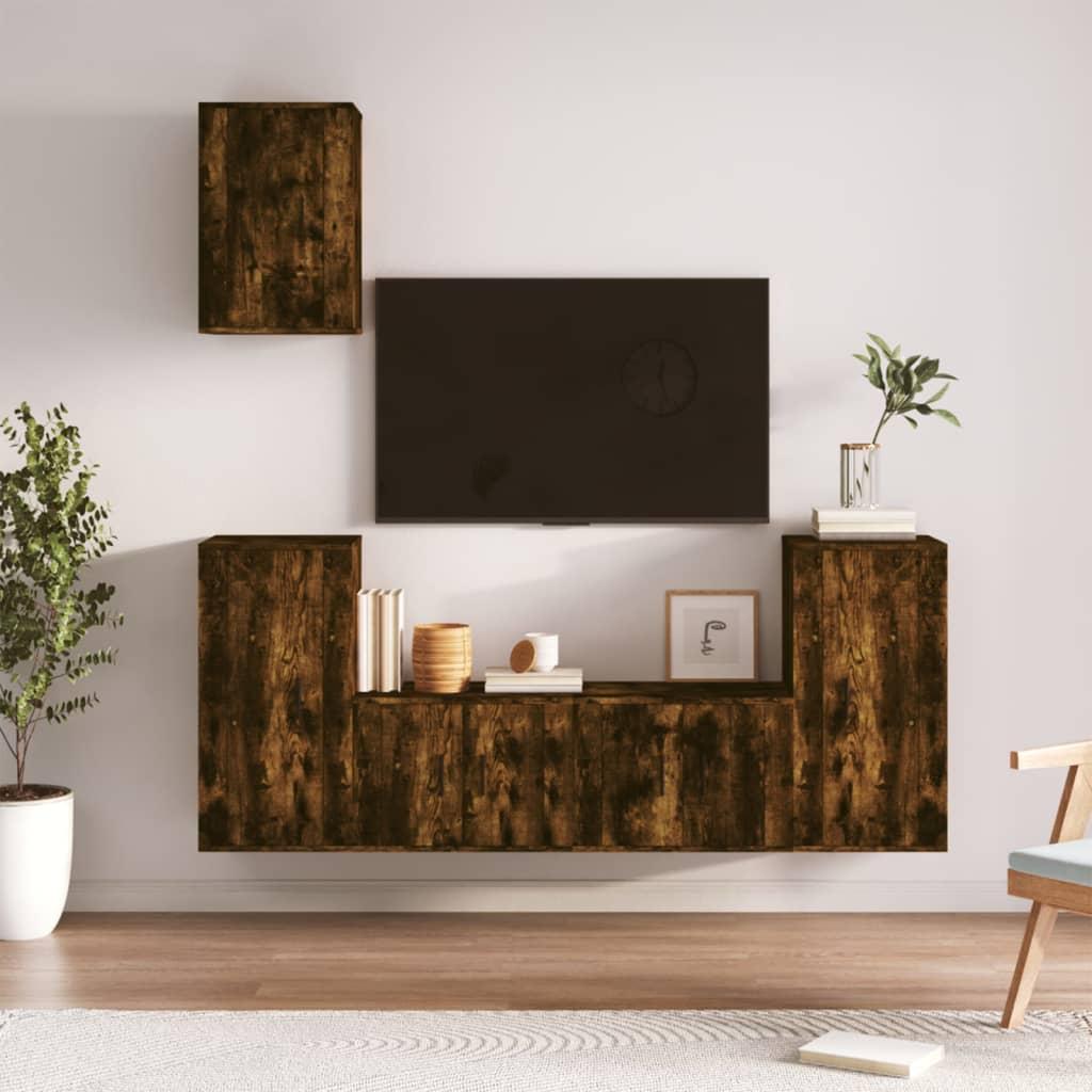 5 Piece TV Cabinet Set Smoked Oak Engineered Wood