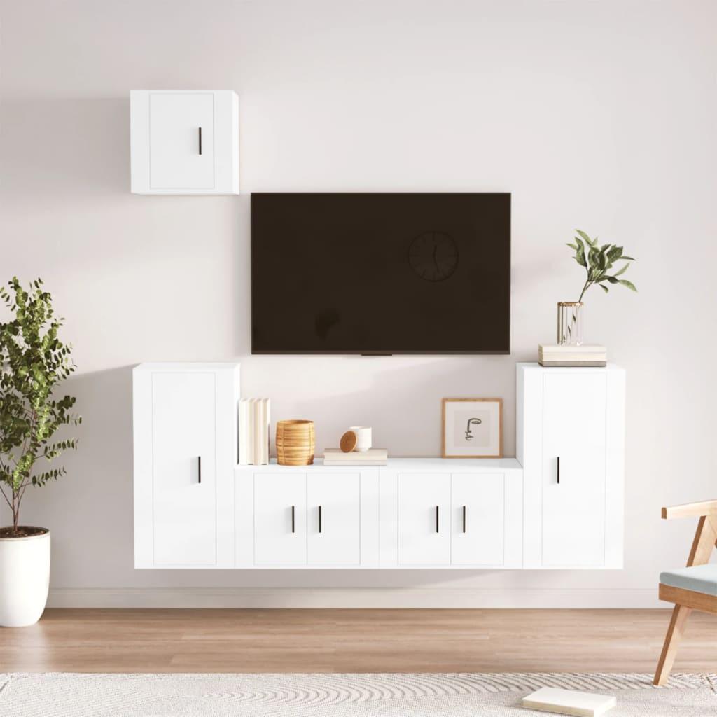 5 Piece TV Cabinet Set High Gloss White Engineered Wood