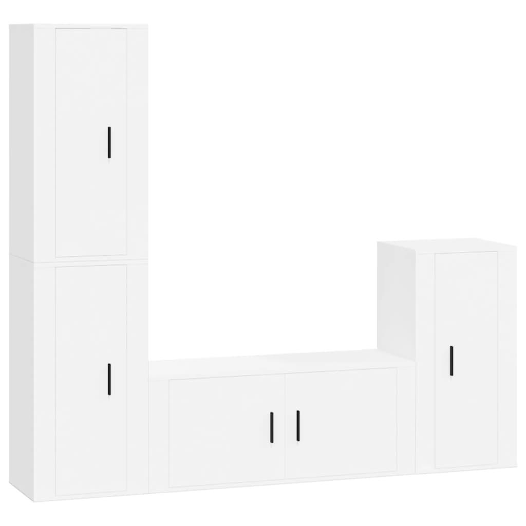 4 Piece TV Cabinet Set White Engineered Wood