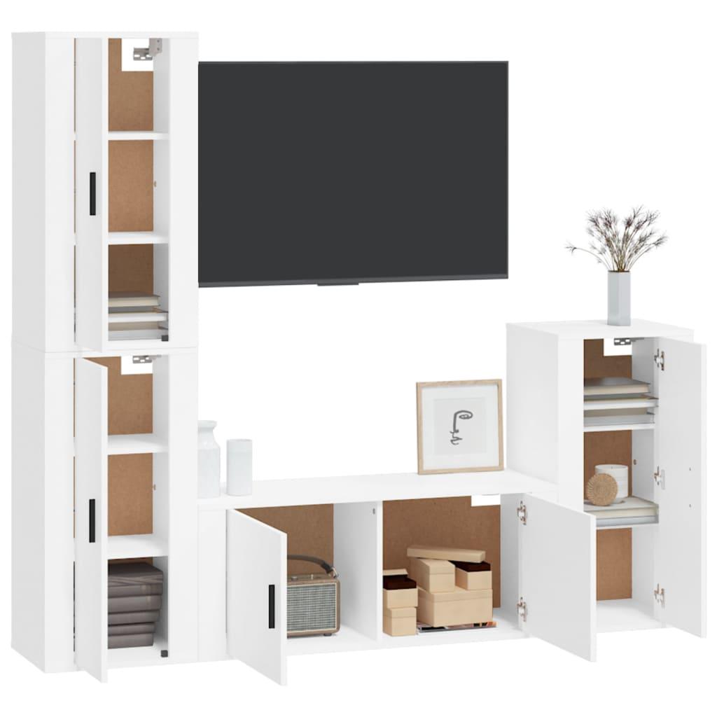 4 Piece TV Cabinet Set White Engineered Wood