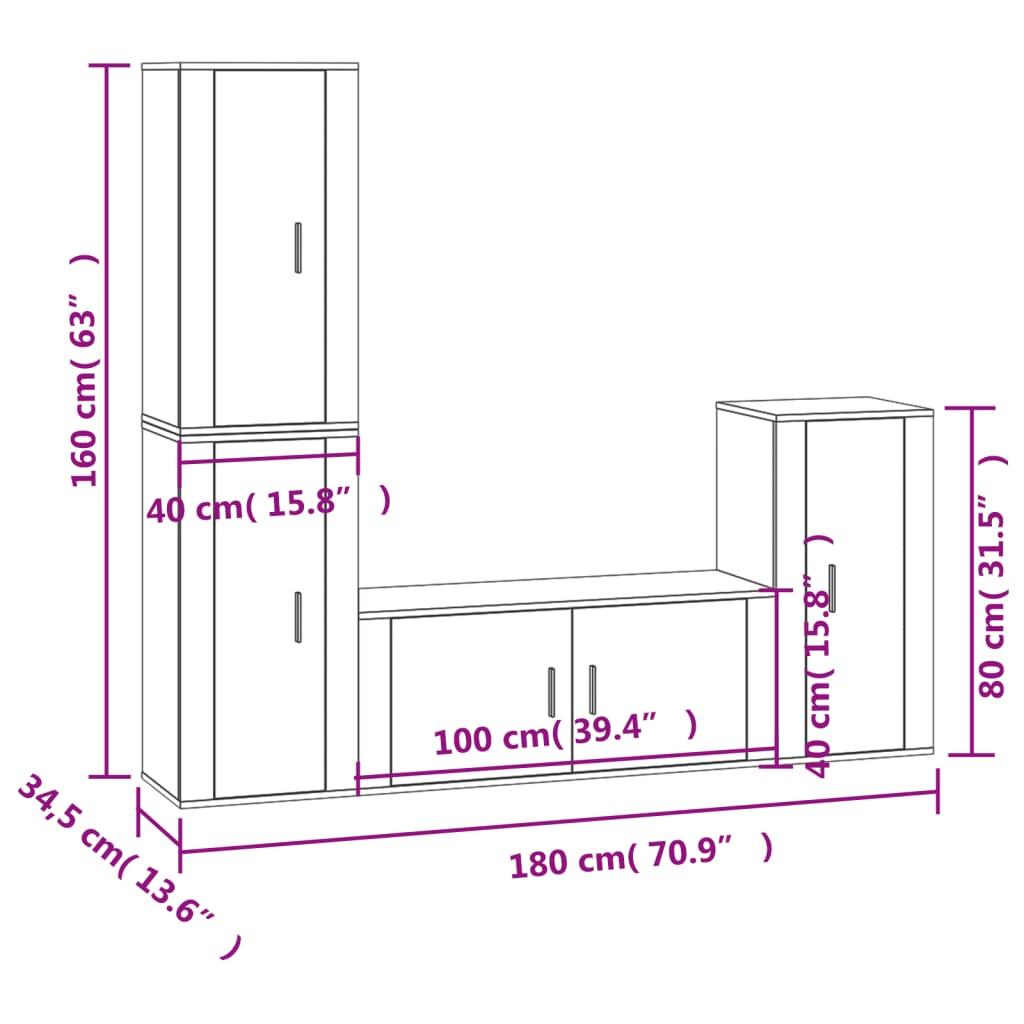 4 Piece TV Cabinet Set White Engineered Wood