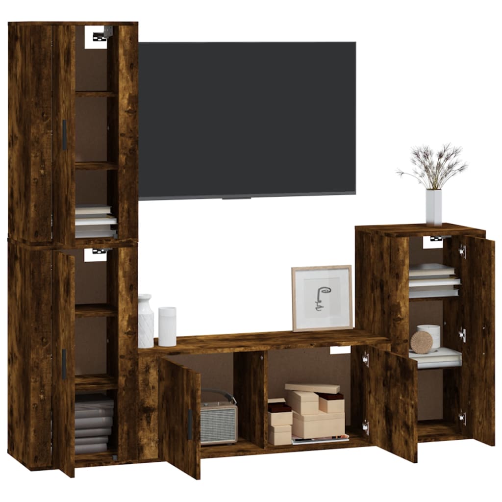 4 Piece TV Cabinet Set Smoked Oak Engineered Wood