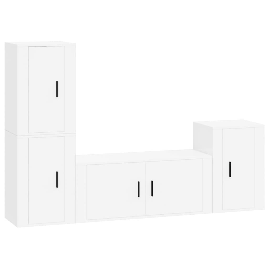 4 Piece TV Cabinet Set White Engineered Wood