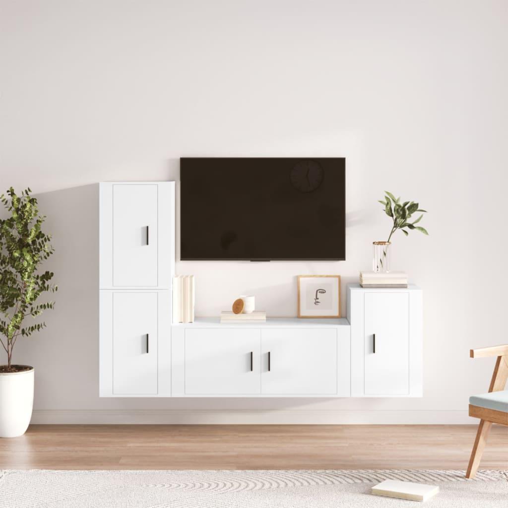 4 Piece TV Cabinet Set White Engineered Wood