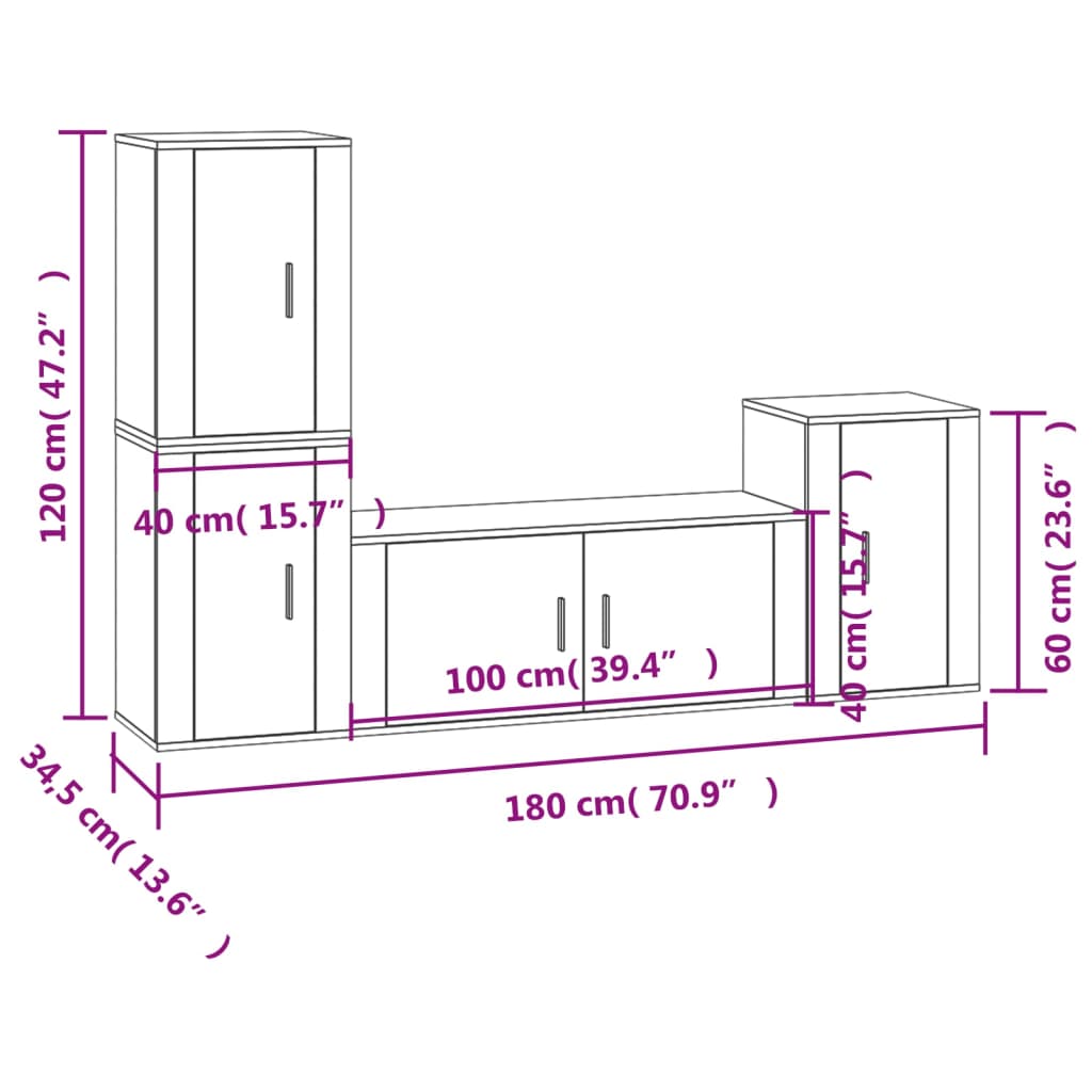 4 Piece TV Cabinet Set Smoked Oak Engineered Wood