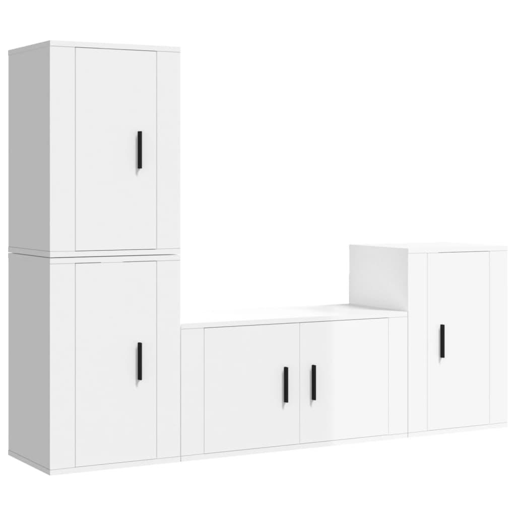 4 Piece TV Cabinet Set High Gloss White Engineered Wood