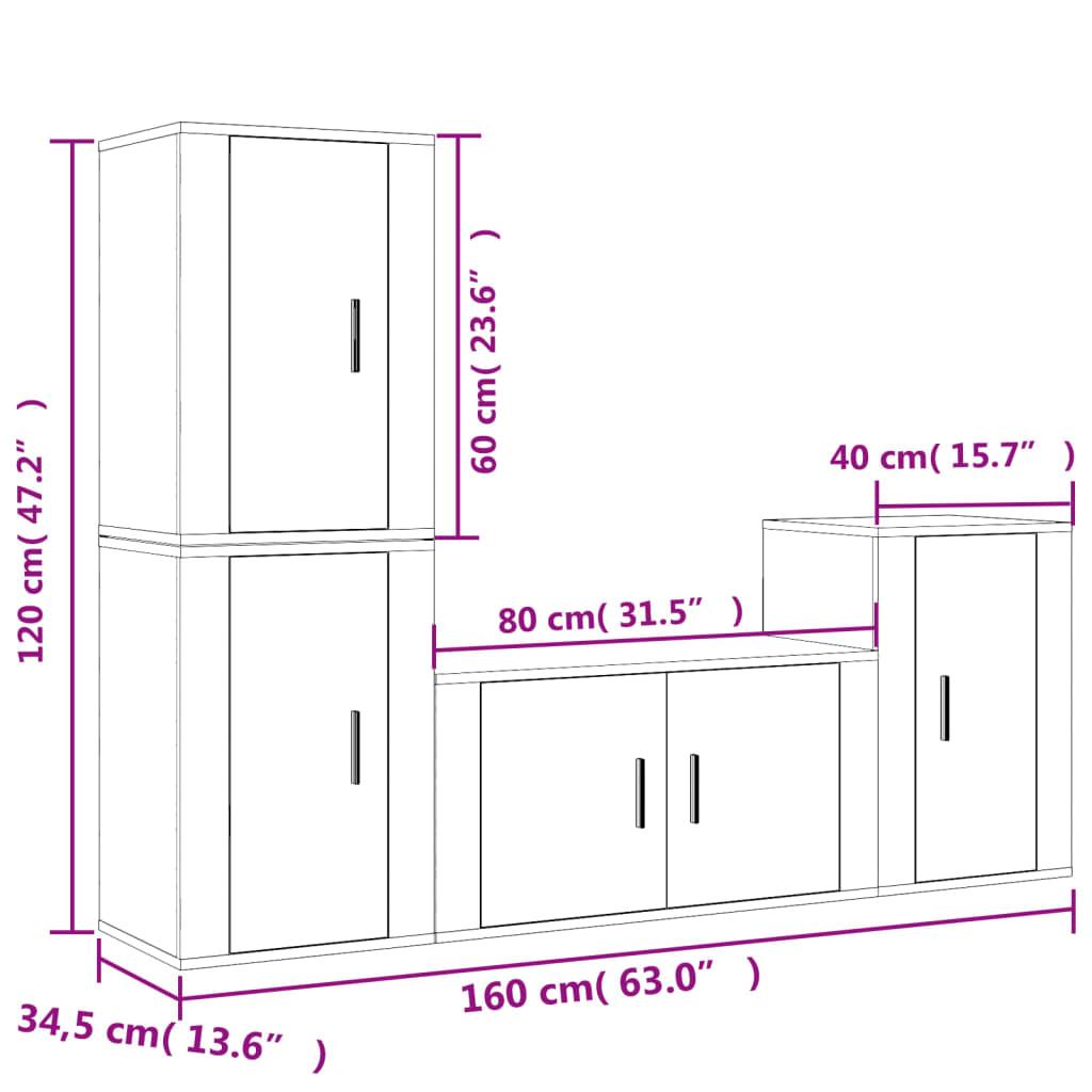 4 Piece TV Cabinet Set High Gloss White Engineered Wood